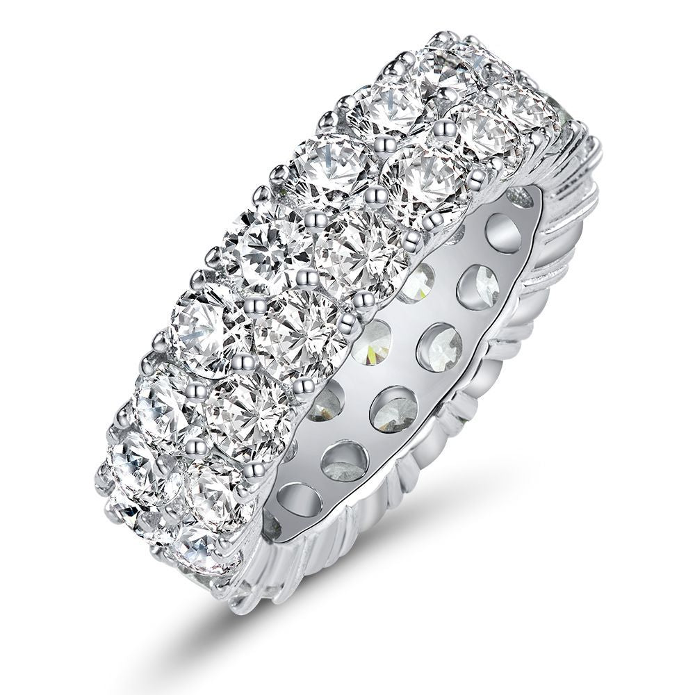 Round Eight Hearts and Eight Arrows White 3.5mm High Carbon Diamond Ring Double Row Full Diamond Ring 5-9 #