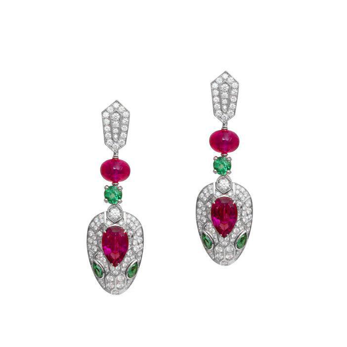 925 Silver High Carbon Diamond Snake Earrings with Pigeon Blood Red Accents – Elegant & Unique Design