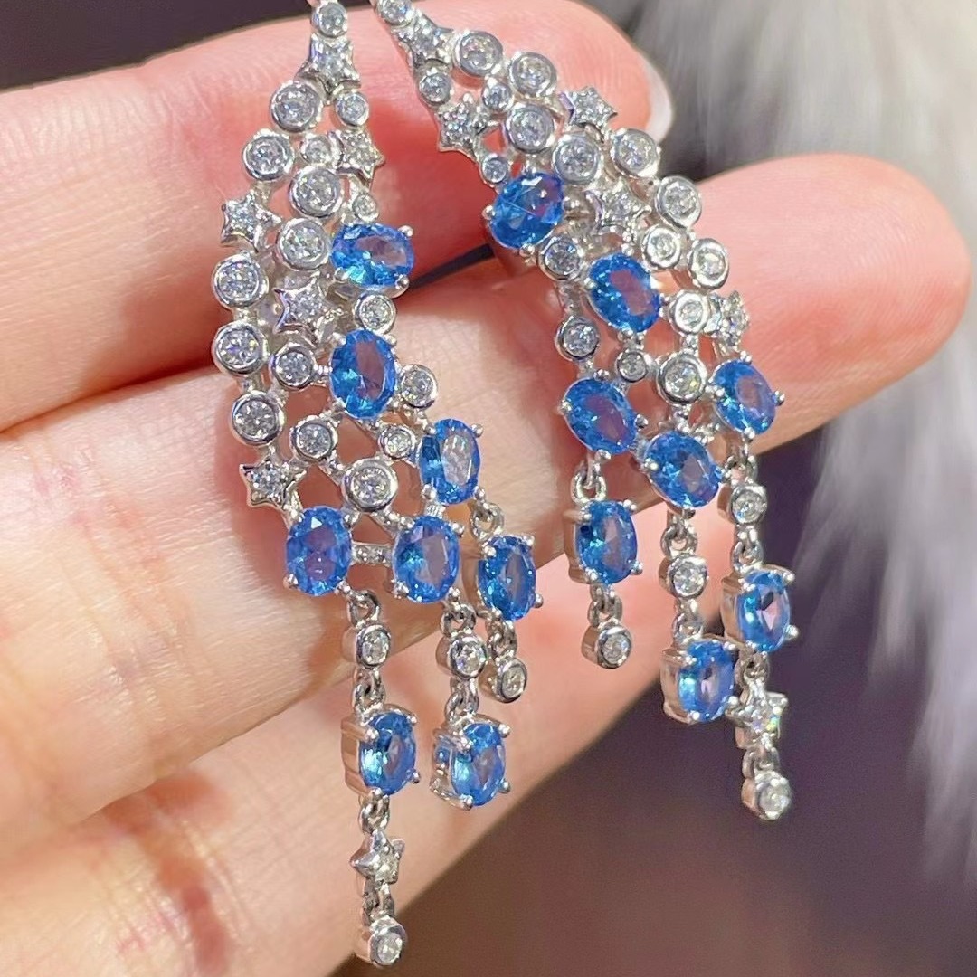 925 Silver Gold-Plated Star & Moon Tassel Earrings – High Carbon Diamond, Smart Design