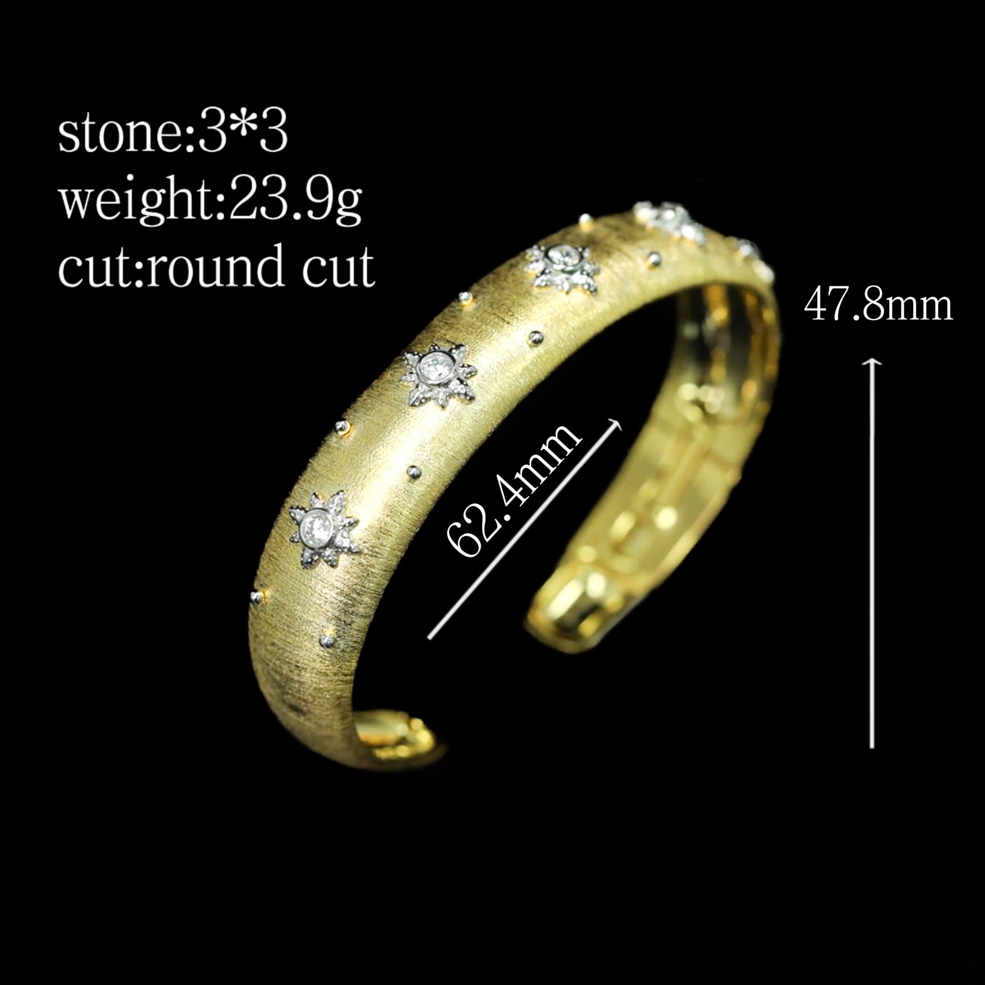 925 Silver Gold-Plated High-Carbon Diamond Gold Brushed Star Bracelet – Elegant & Sparkling Design