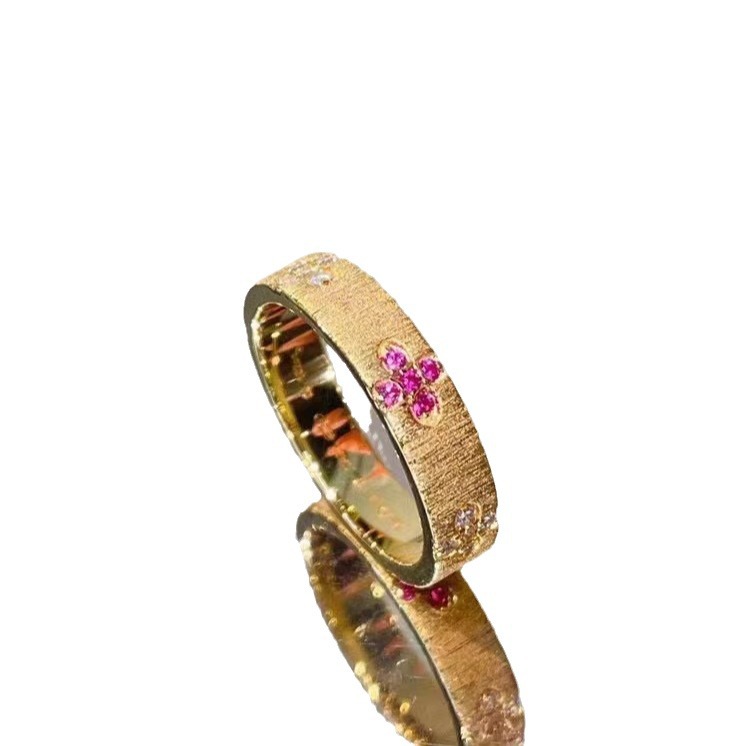 Women’s 925 Silver Gold-Plated Brushed Ruby Ring – Elegant & Timeless Design