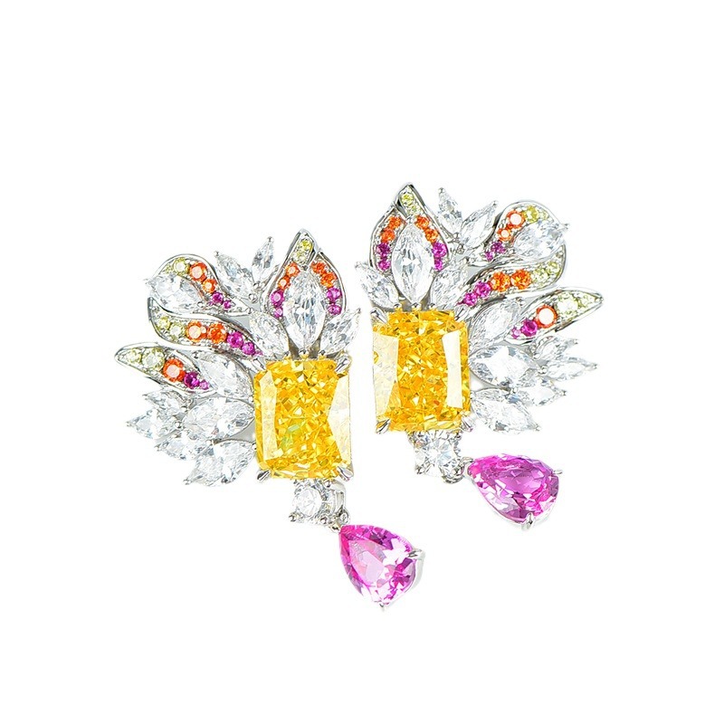 925 Silver Gold-Plated High Carbon Diamond Flame Earrings for Women