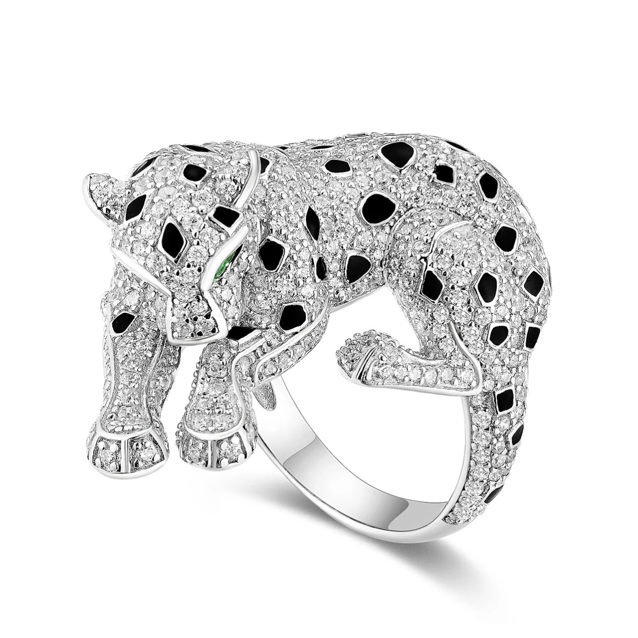 925 Silver Gold-Plated High Carbon Diamond Jaguar Full Diamond Ring