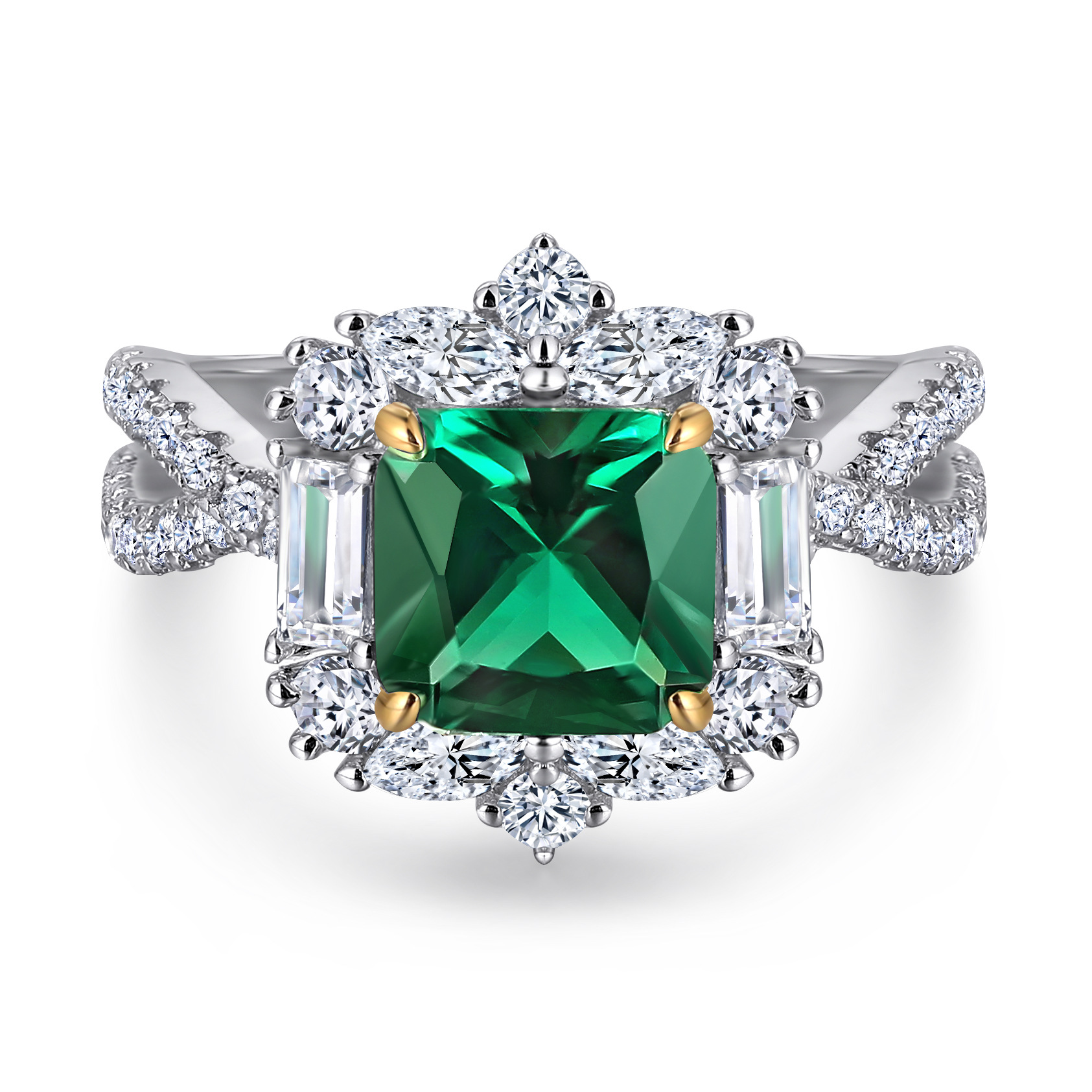 Exquisite S925 Silver 2 Carat Emerald High Carbon Diamond Ring – Stunning Green Gemstone Statement Jewelry for Women
