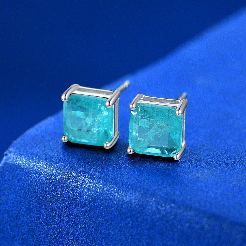 2 carat synthetic Paraiba earrings female earrings personality ins