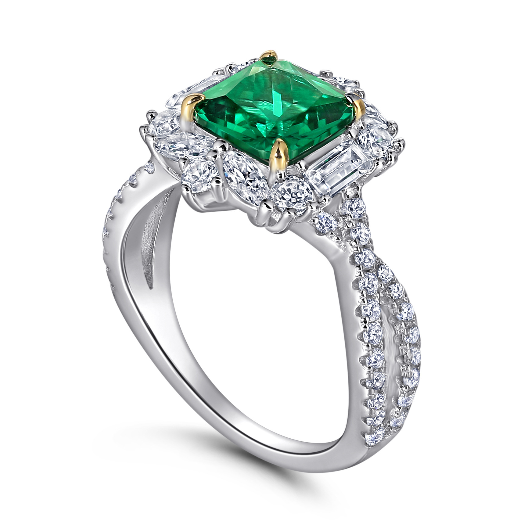 Exquisite S925 Silver 2 Carat Emerald High Carbon Diamond Ring – Stunning Green Gemstone Statement Jewelry for Women