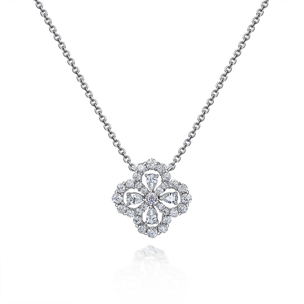 925 Four-leaf Clover Necklace Pendant Full Diamond Clavicle Chain Small Fresh Female Necklace 40+5