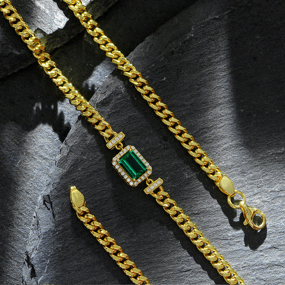 1ct Cultured Emerald Pendant 925 Silver Adjustable Simple Necklace 40+5+3cm