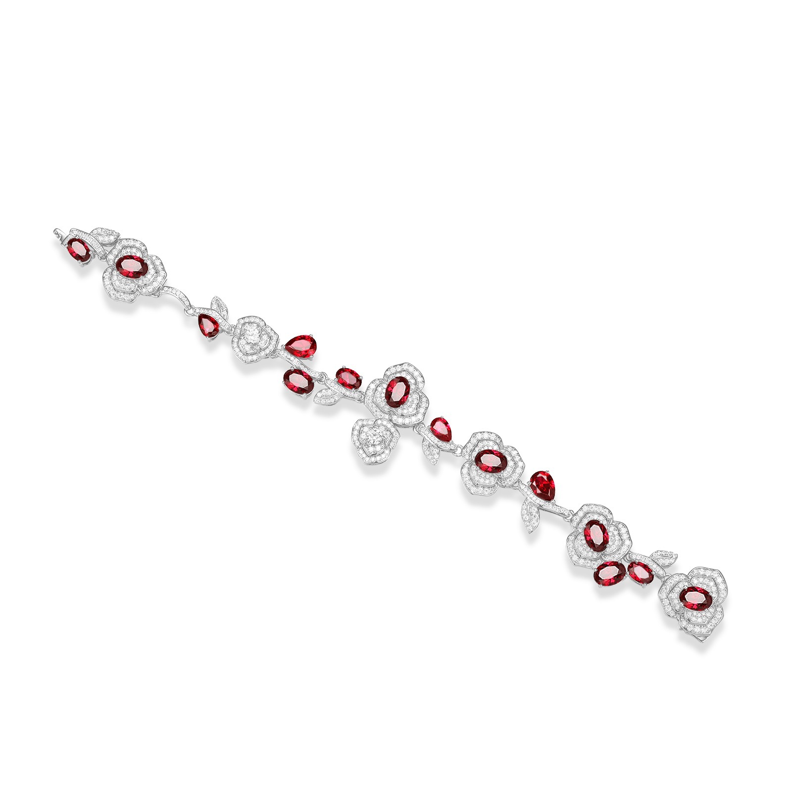 925 Silver Gold-Plated High Carbon Diamond Cultured Pigeon Blood Red Thorn Rose Bracelet
