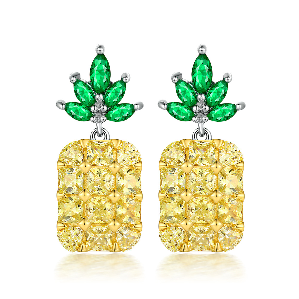S925 Silver Zircon Pineapple Fruit Earrings for Women – Cute & Trendy Jewelry Gift