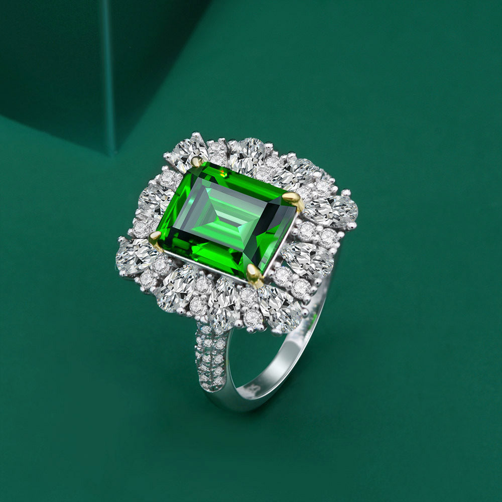S925 Sterling Silver Emerald Cut Ring with 4ct High Carbon Diamond (9×11)