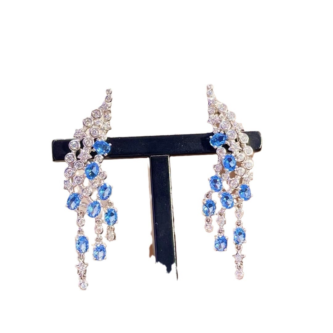 925 Silver Gold-Plated Star & Moon Tassel Earrings – High Carbon Diamond, Smart Design