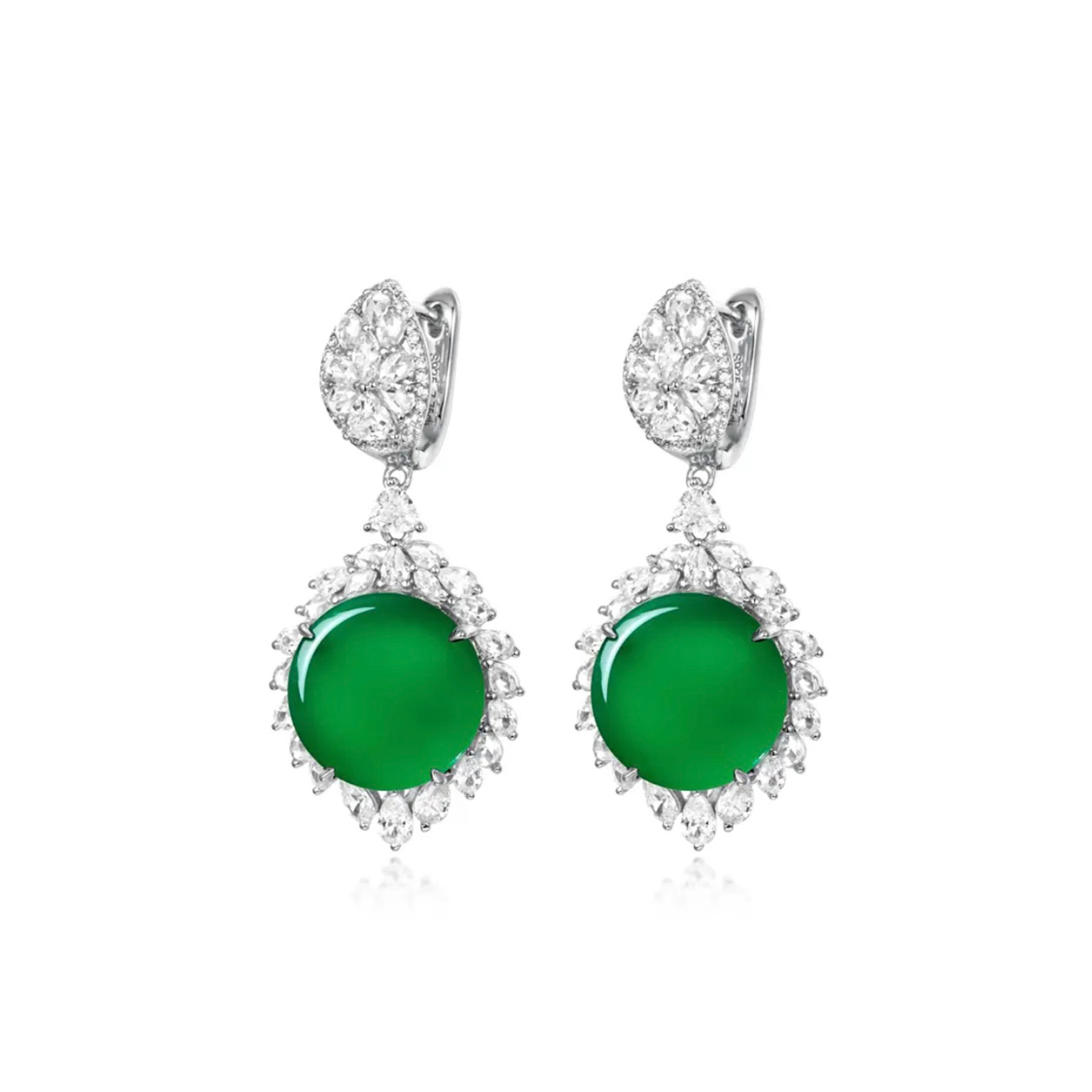 925 Silver Gold-Plated Natural Chalcedony Earrings with High Carbon Diamonds – Elegant & Timeless Design