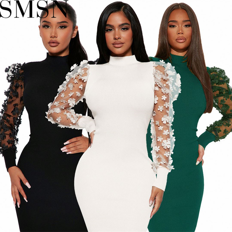 Plus Size Dress Amazon cross border goods three dimensional petals mesh sleeves dress