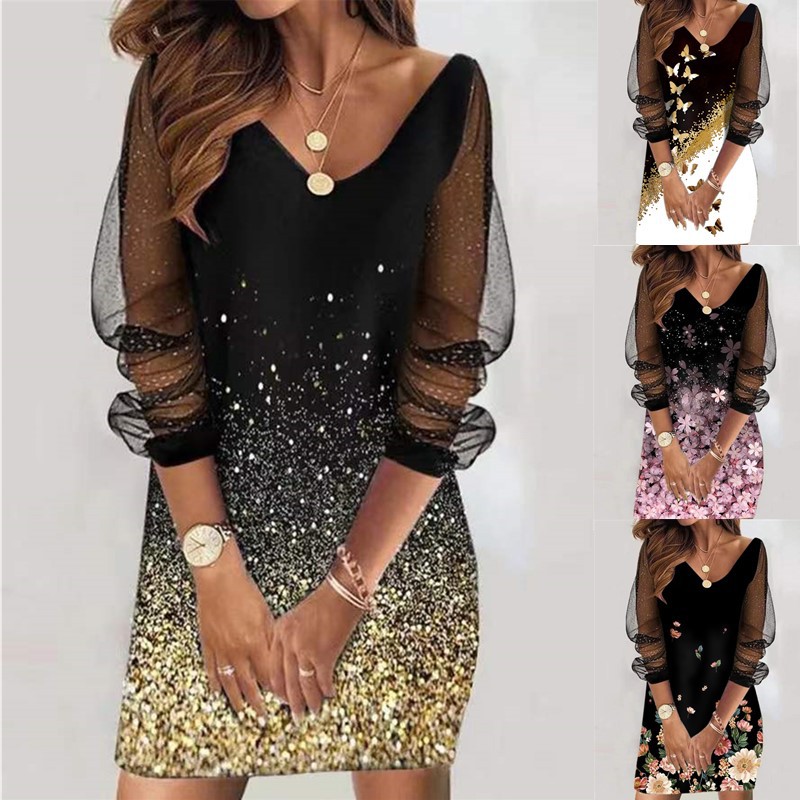 Sequin Perspective Mesh Women'S Dress