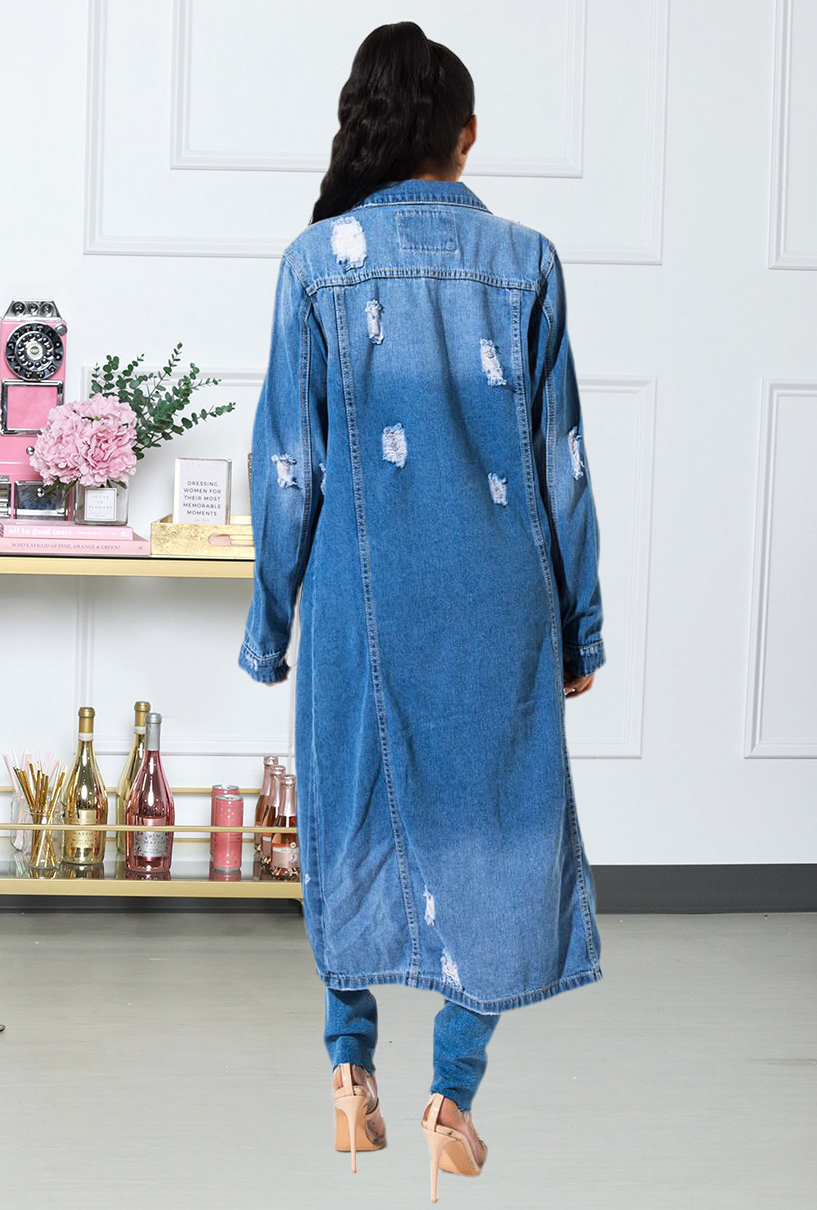 New denim long Cape hole dress