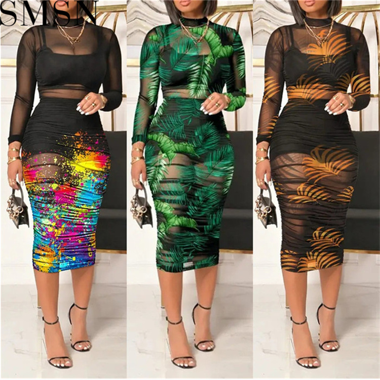 Casual Dress women clothing 2022 see through ladies summer dresses women 3 piece set