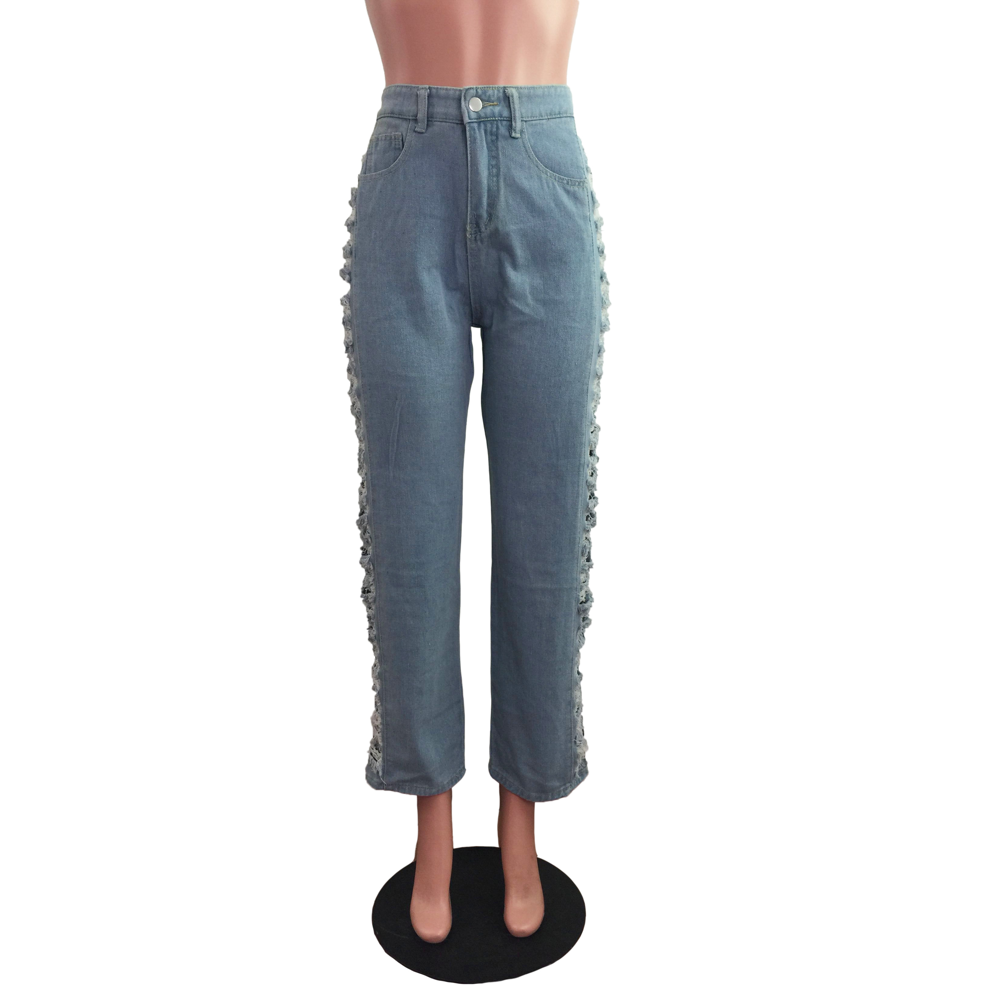 Fashion denim straight cut hole jeans