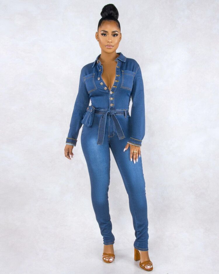 Fashion casual sexy denim Jumpsuit