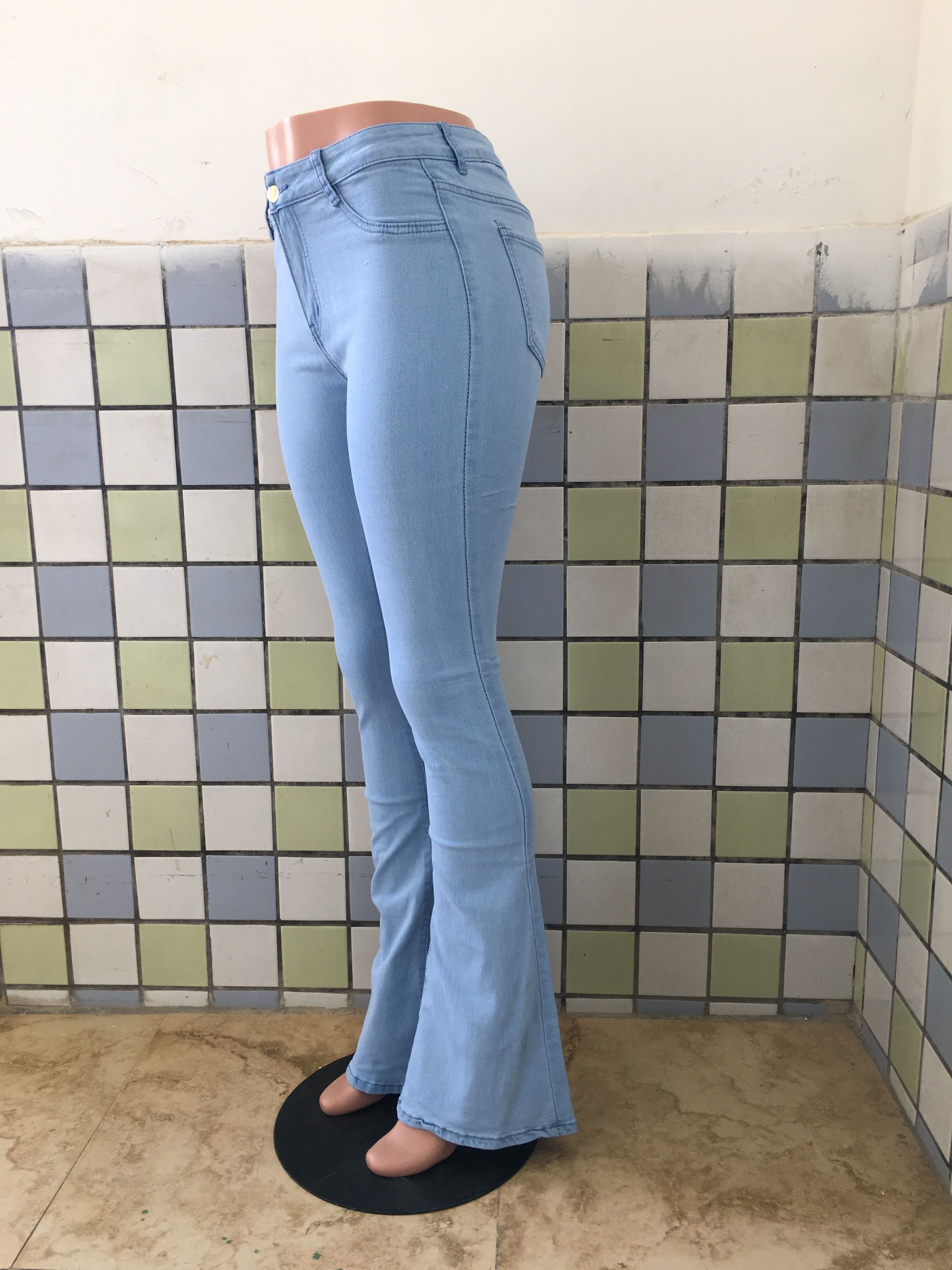 Denim high waist leg flared trousers