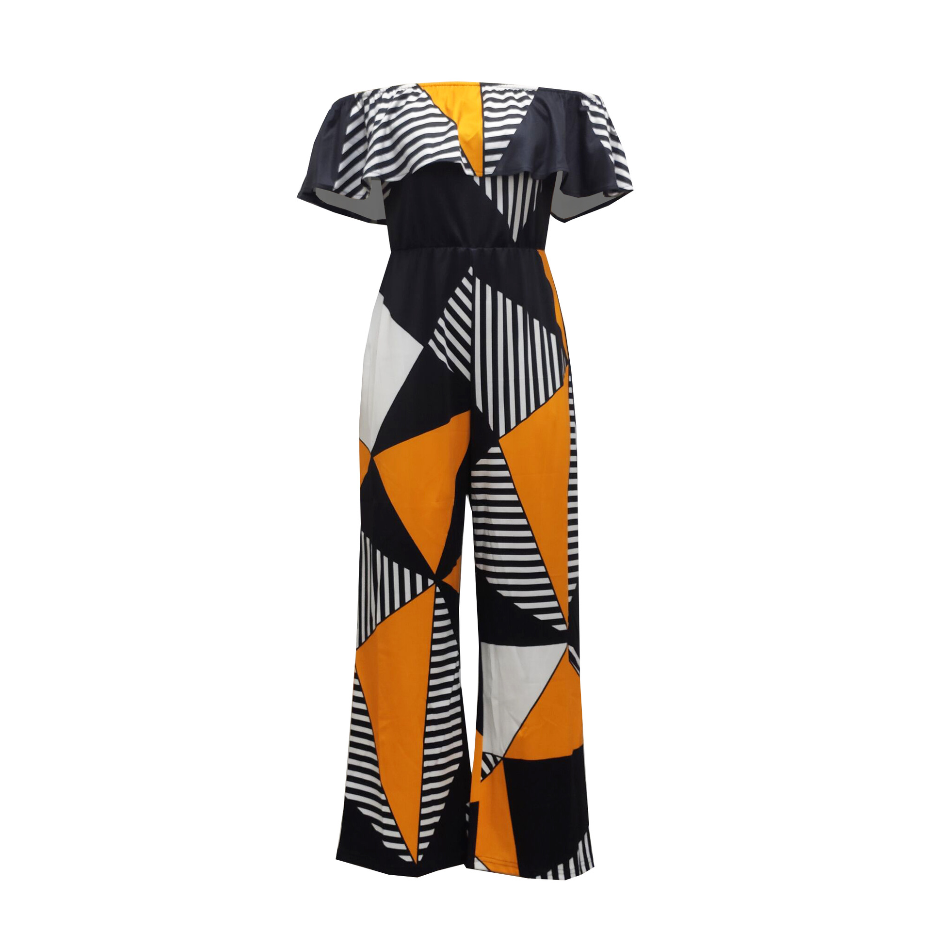 Sexy and fashionable one-line collar bra printed jumpsuit