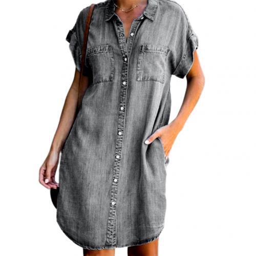 Short Sleeve Slim Denim Midi Dress