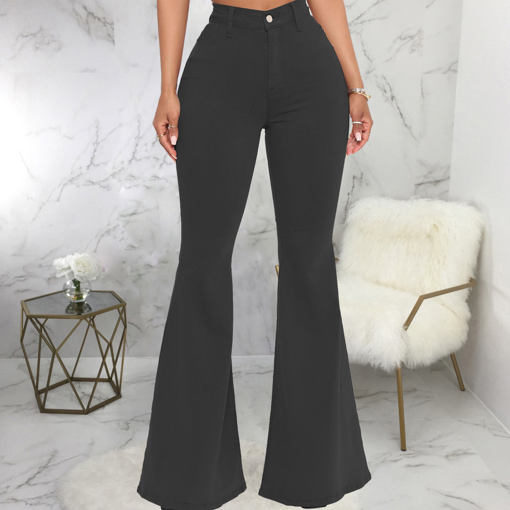 Fashion high waist elastic denim flared pants