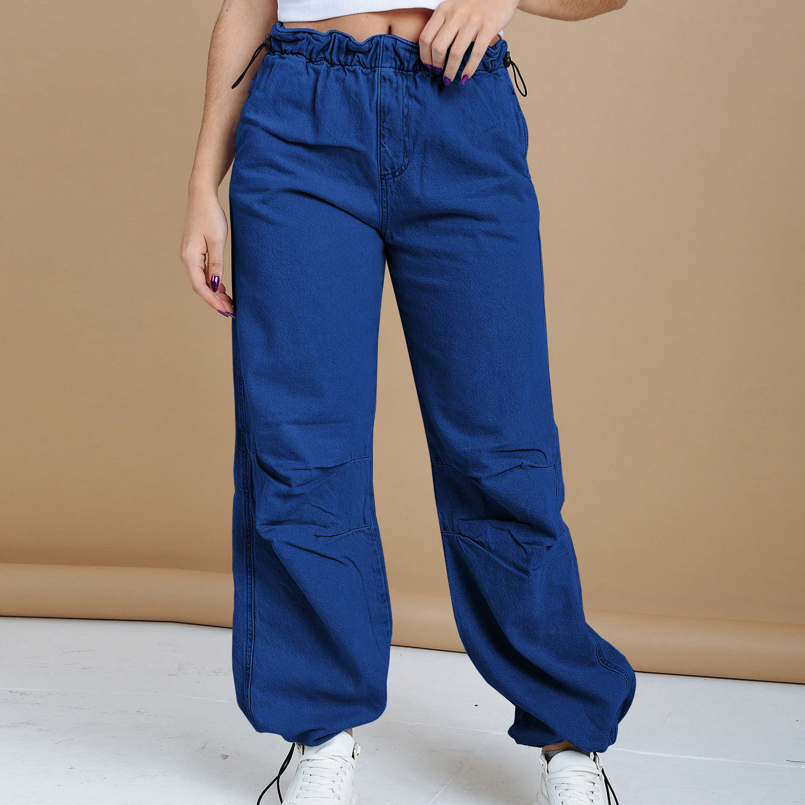 Elastic Band Elastic Spring Buckle Loose Fit Jeans