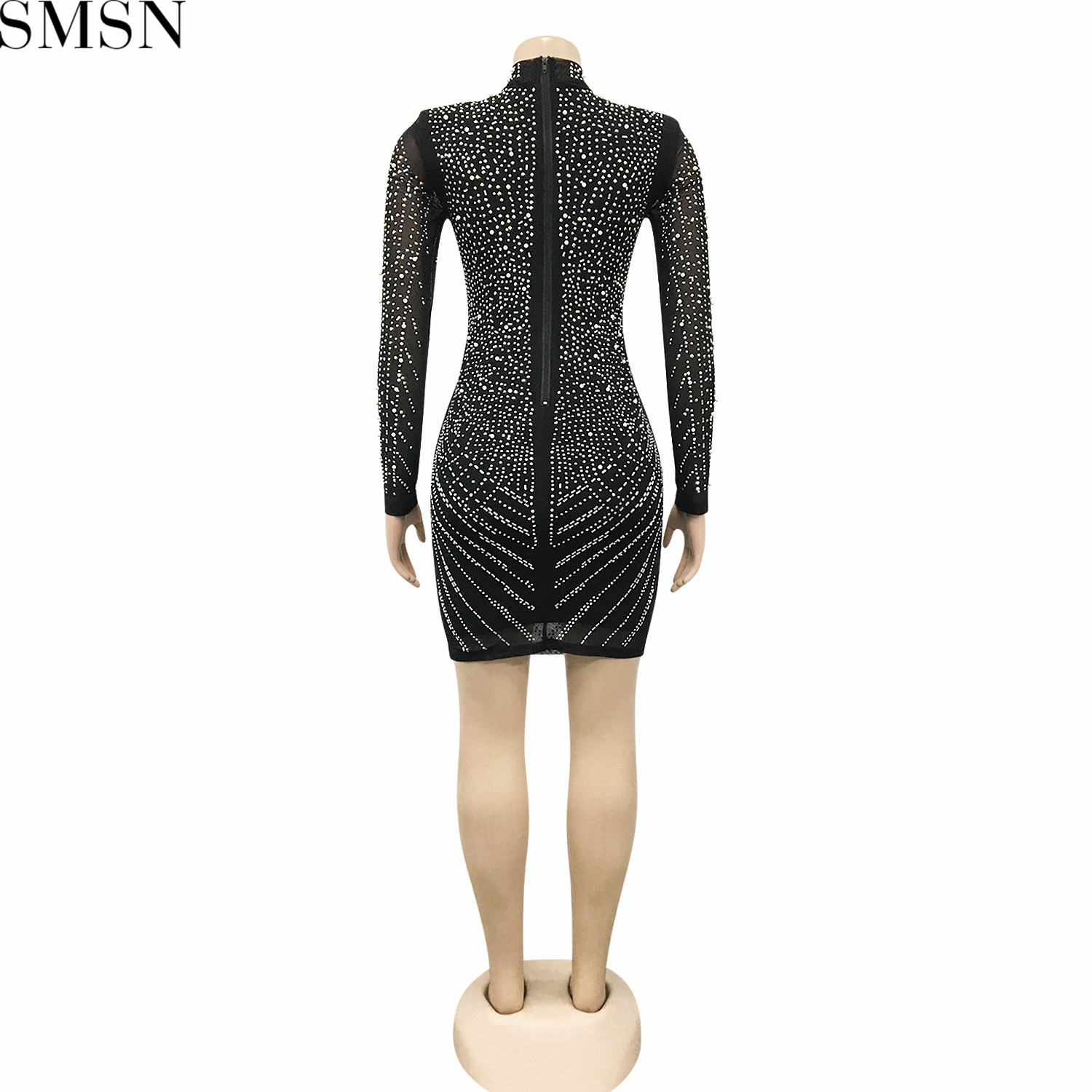 Plus Size Dress deep V nightclub party formal dress hot rhinestone mesh see-through women's clothing