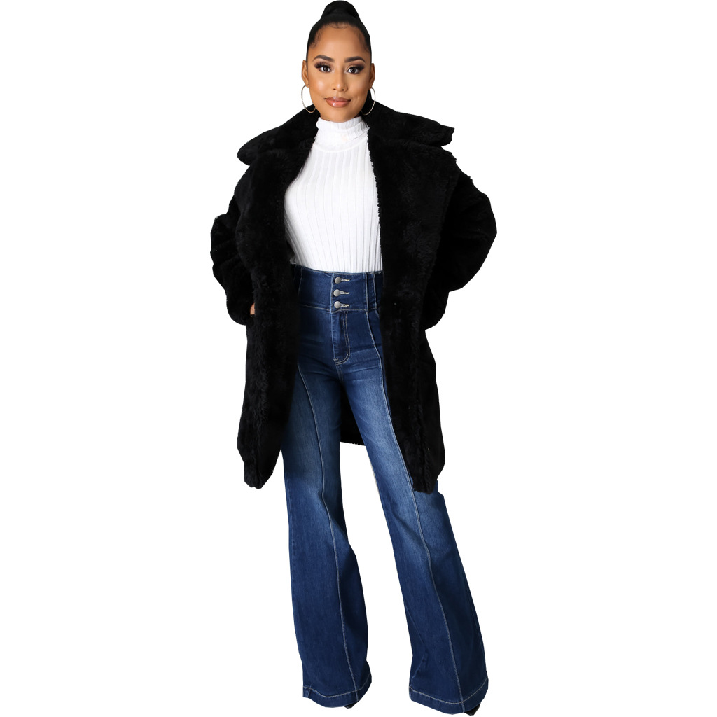 Patchwork washed denim elastic slim flare pants