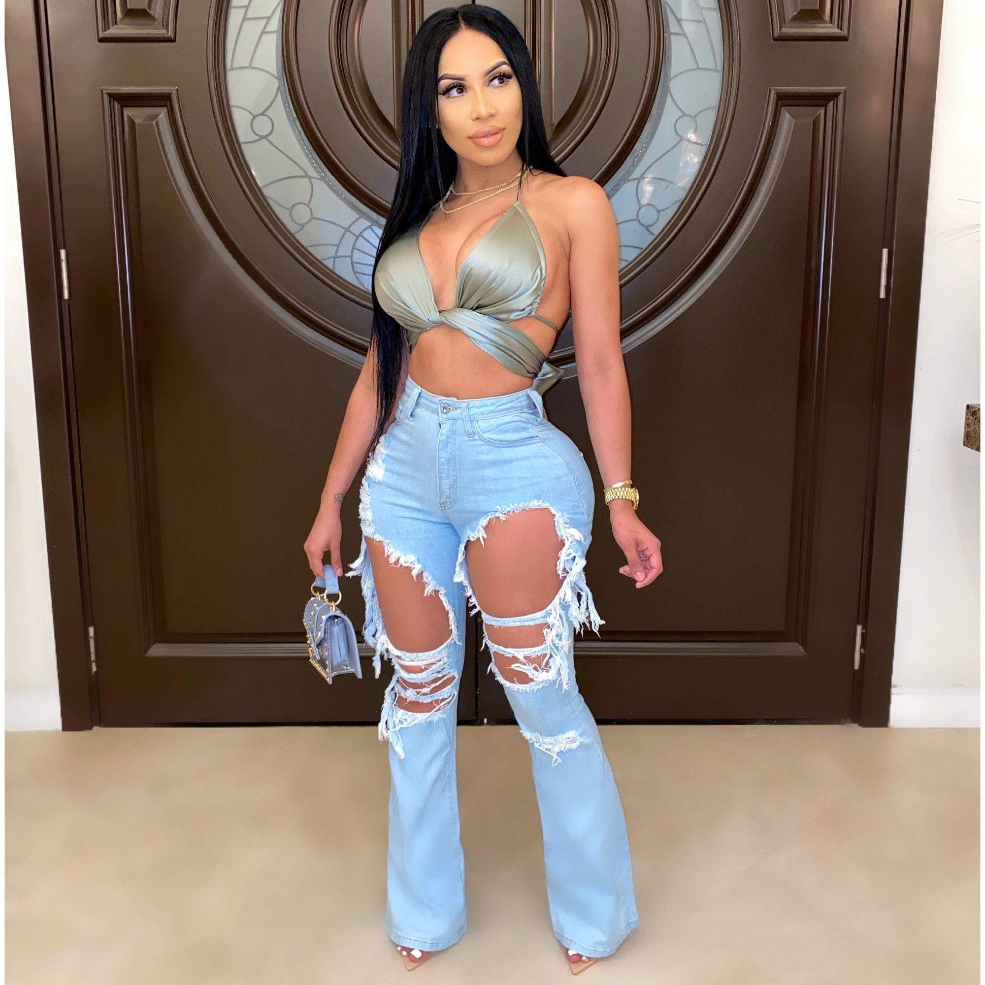 Fashion casual cut-out flared jeans