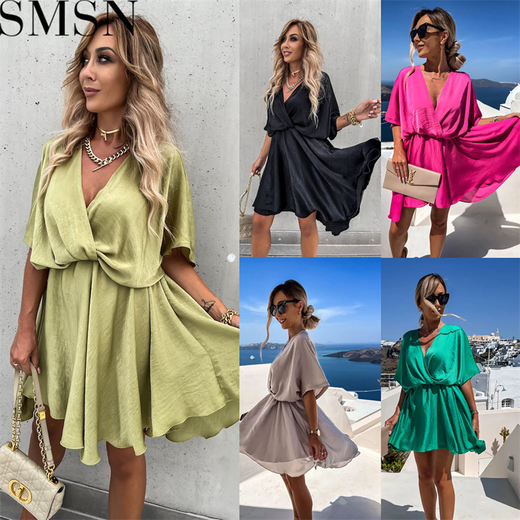 Plus Size Dress Spring Summer New Satin Loose Dress Ins Casual Holiday Dress Women