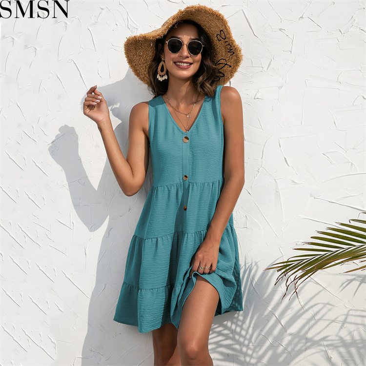 Casual Dress 2022 New Amazon ebay Fashion casual V neck solid color dress