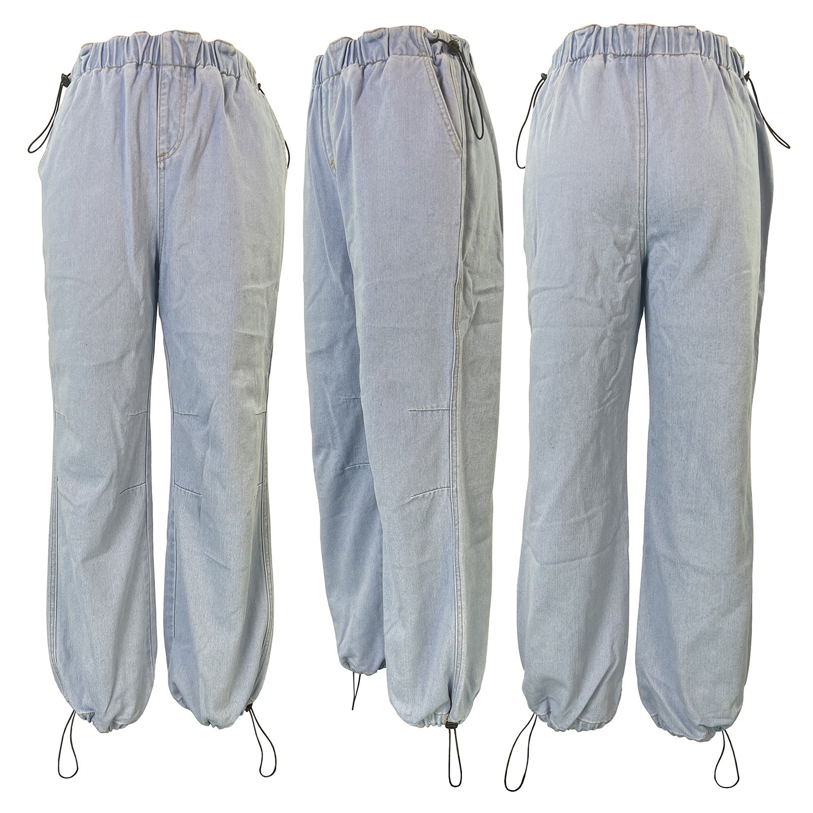 Elastic Band Elastic Spring Buckle Loose Fit Jeans