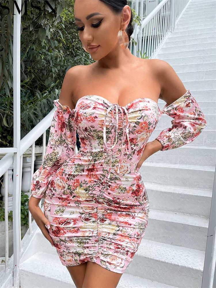 Plus Size Dress Amazon women new tube top printed sheath slim dress