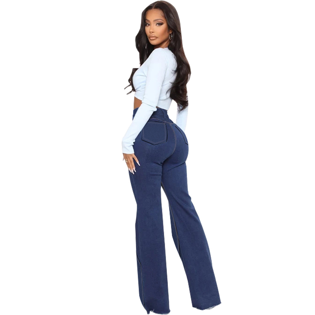 Patchwork denim elastic slim flare pants