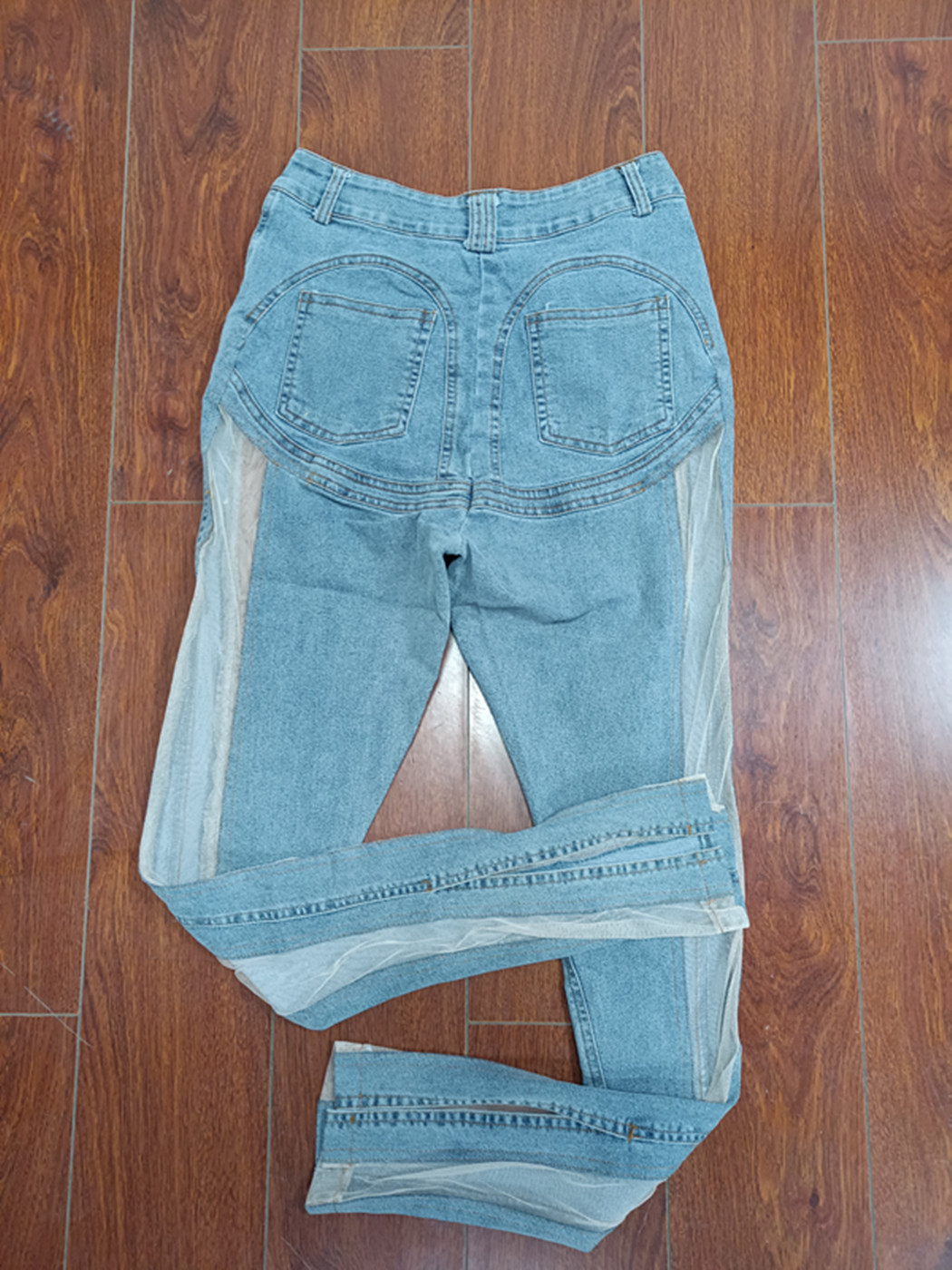 Fashion Mesh Sand Combination Elastic Slim Fit Hip Lift Jeans