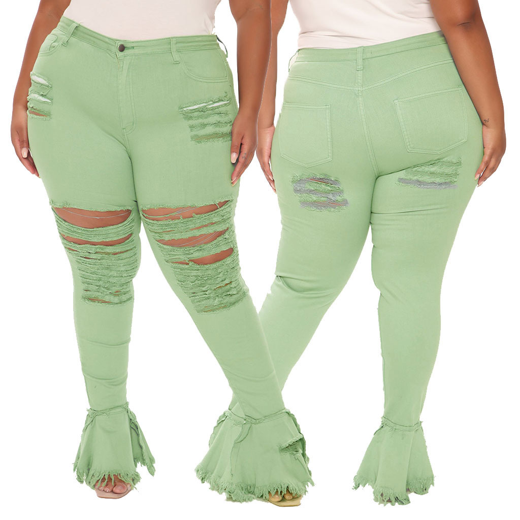 Fashion hole stitching micro flared pants