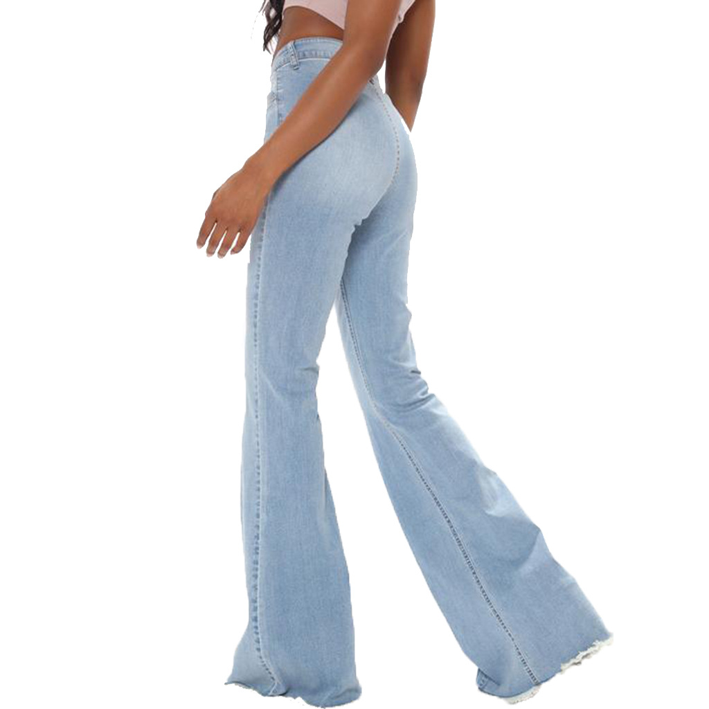 Fashion stitching washed jeans stretch flared pants