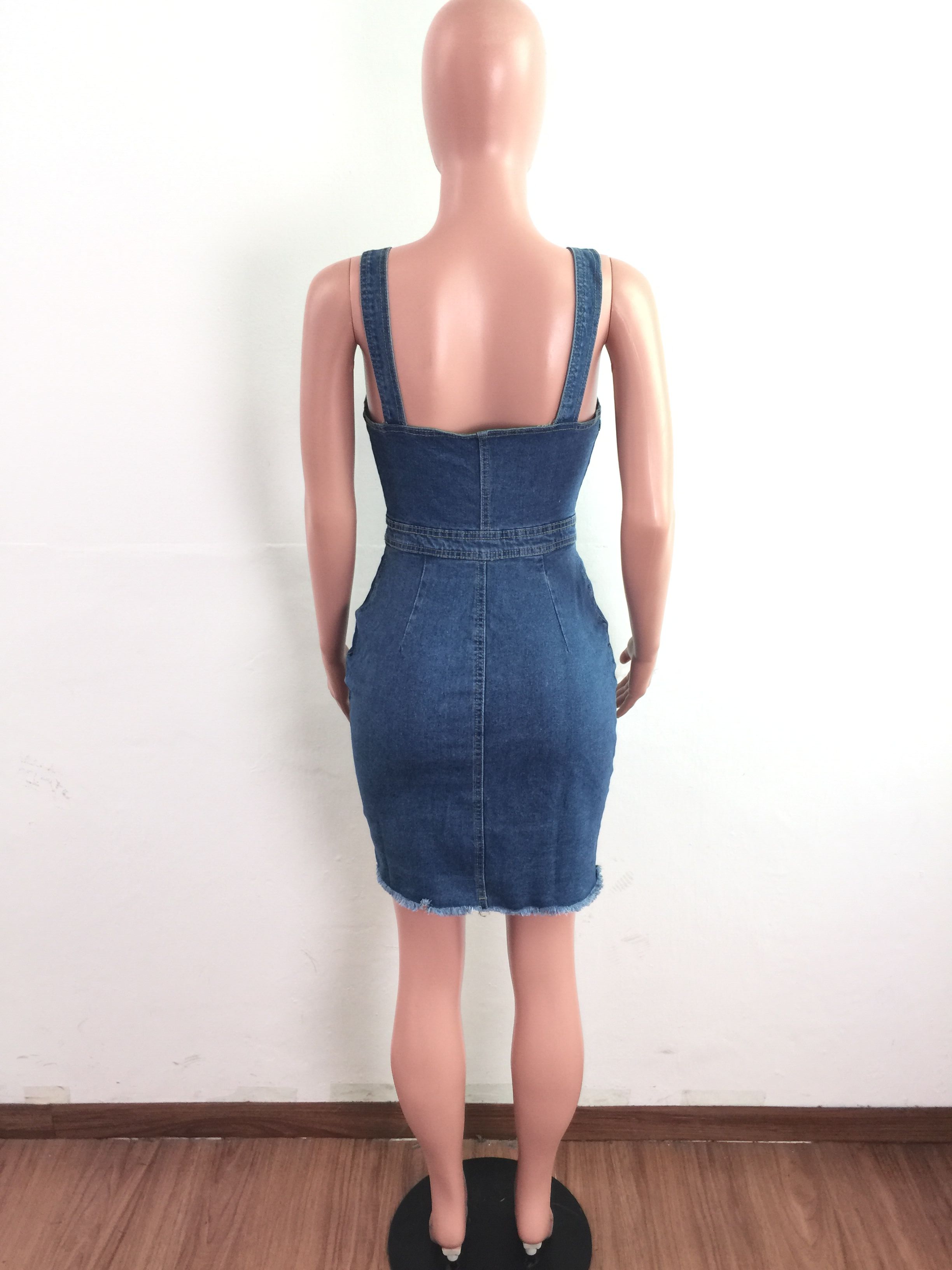Sexy denim dress with halter