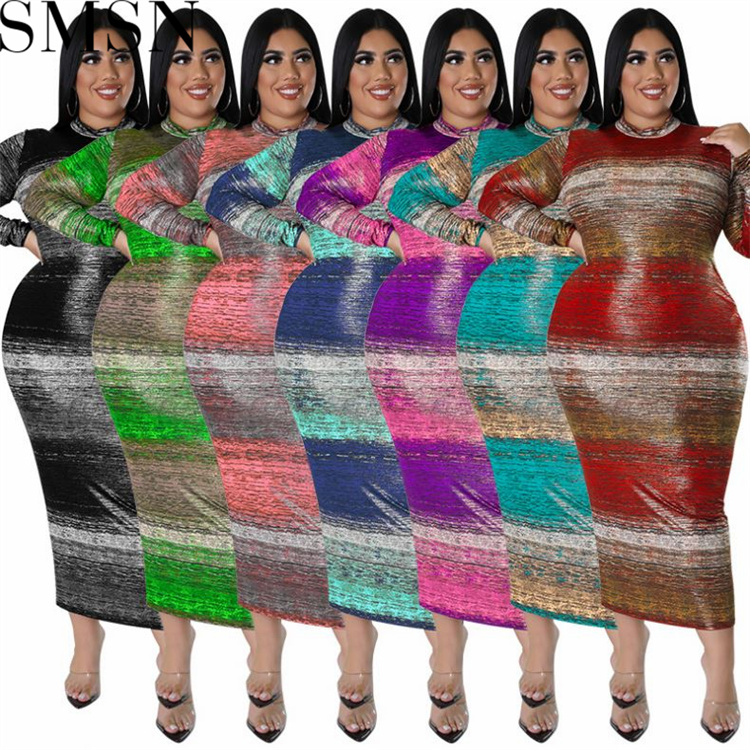 Plus Size Dress European and American fall women clothing wholesale supply long sleeve horizontal stripe dress