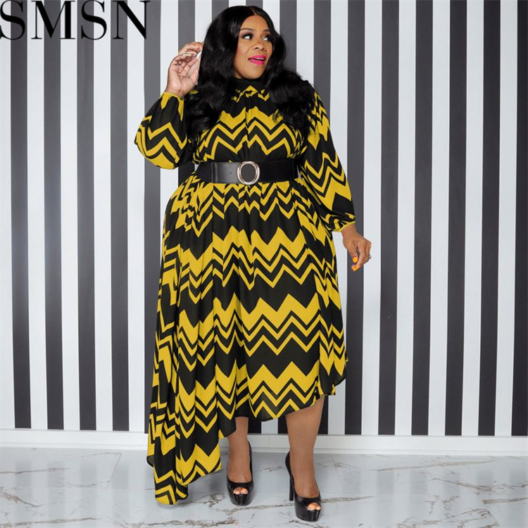 Plus Size Dress autumn and winter New striped sleeve with belt stylish loose plus size women dress