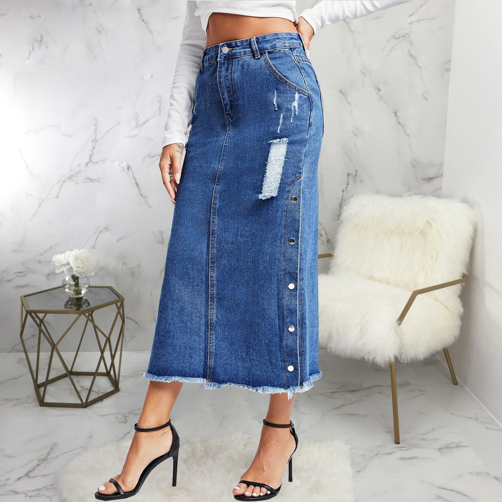 Fashion bag hip stretch denim long skirt