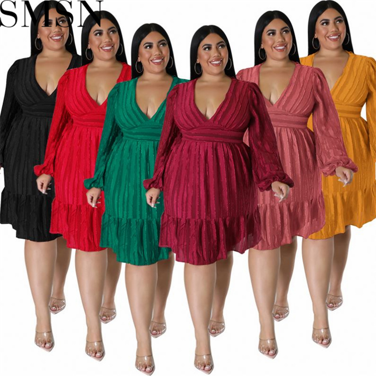 Plus Size Dress European and American women clothes wholesale supply Jacquard striped dress