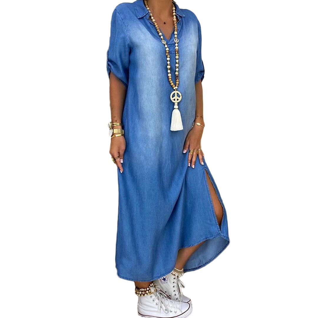 Washed denim loose dress