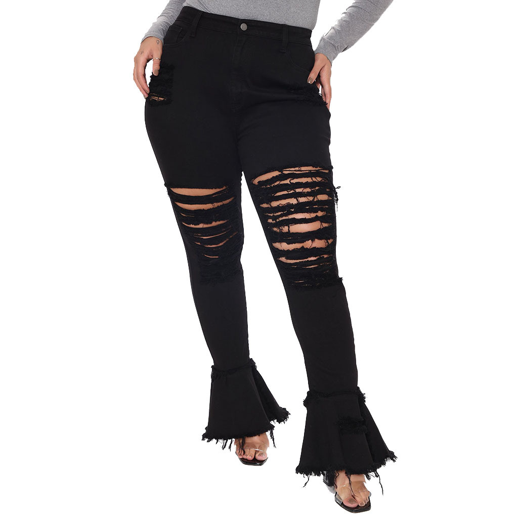 Fashion hole stitching micro flared pants