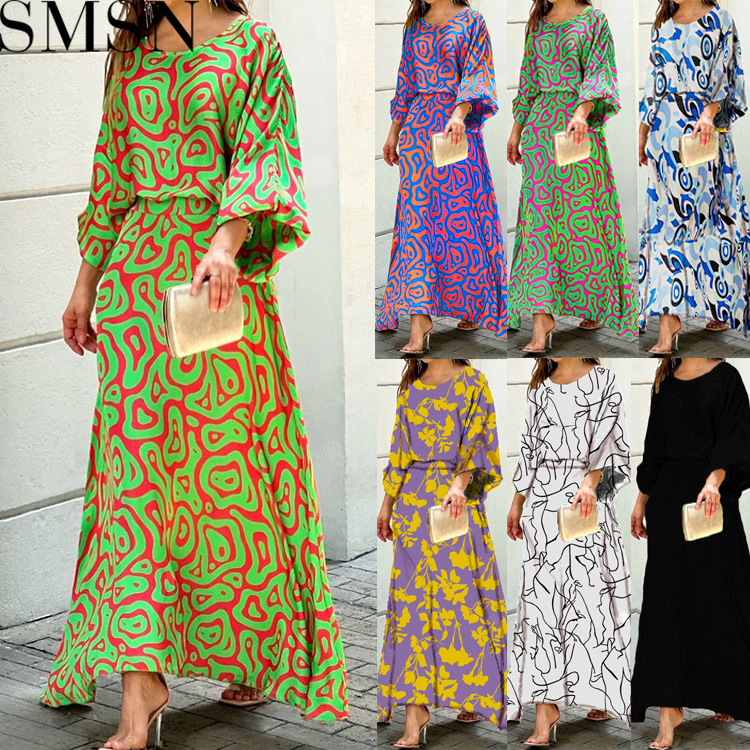 Casual Dress summer New loose plus size print long sleeved top high waist long dress