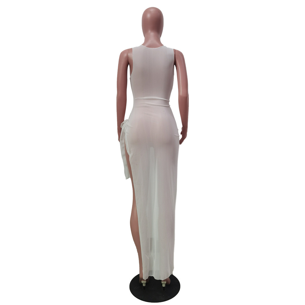 Sexy Hollow Out Perspective Lace Mesh Sleeveless Dress