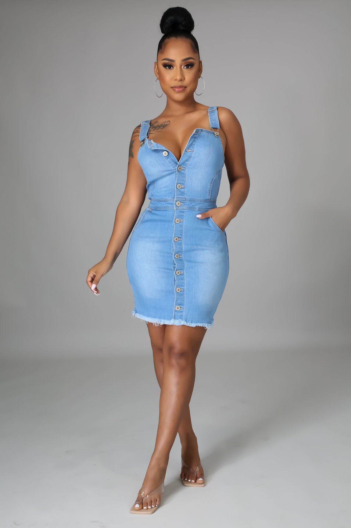 Sexy denim dress with halter