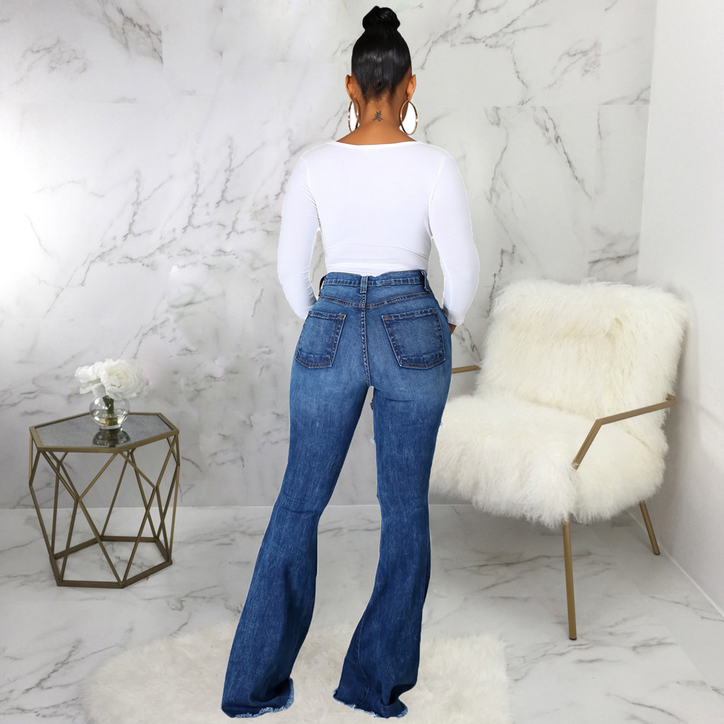 Sexy fashion trend hole elastic flared pants